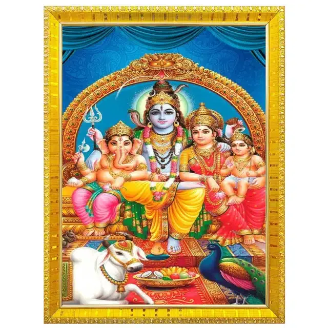 Shiva Parvati Idol Wall Photo Frame (Multicolor, 5x7 Inches)
