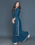 Rayon Printed Kurti with Palazzo Set for Women 