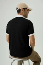 Cotton Blend Colorblocked Polo Neck T-Shirt for Men, Black 