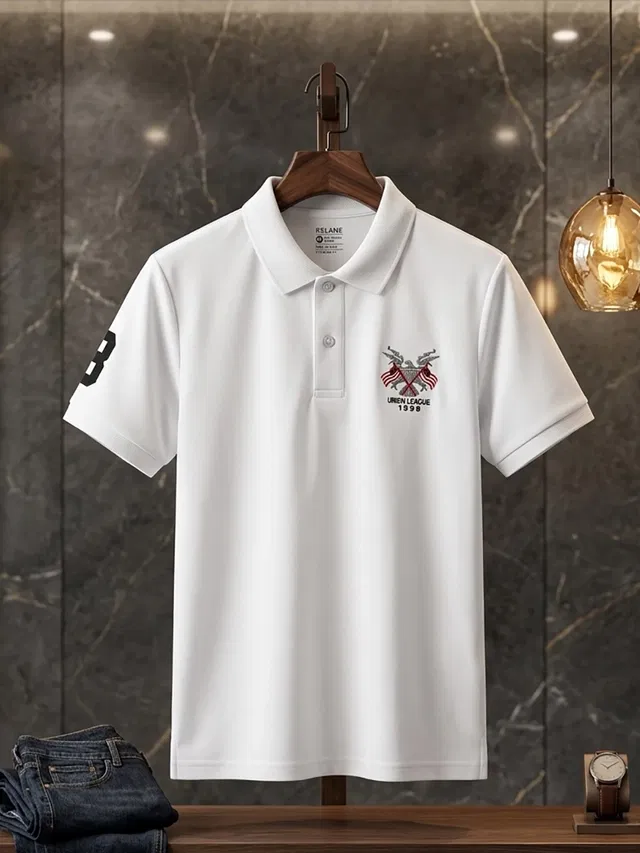 Plain Polo T-shirt for Men (White, M)