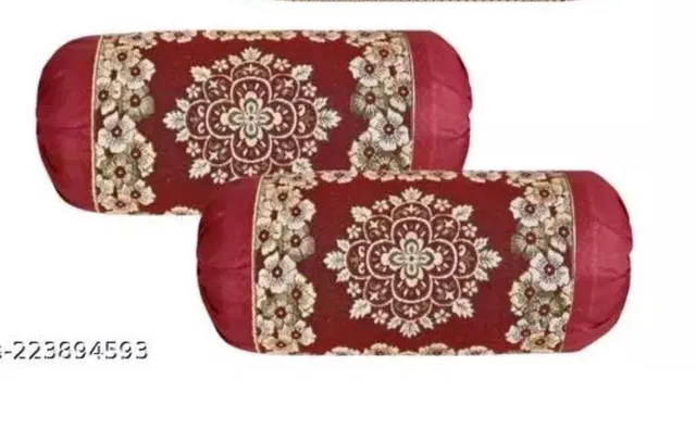 Jute Printed Bolster Covers (Multicolor, 17x27 inches) (Pack of 2)