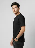 Polyester Round Neck T-shirt for Men, Black 
