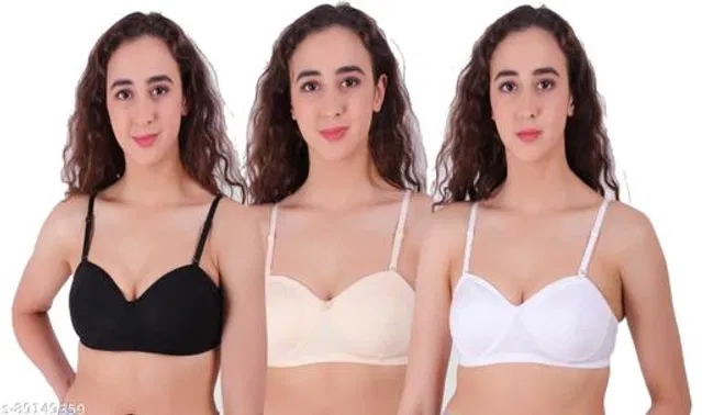 Cotton Blend Solid Padded Bra for Women (Multicolor, 38B) (Pack of 3)