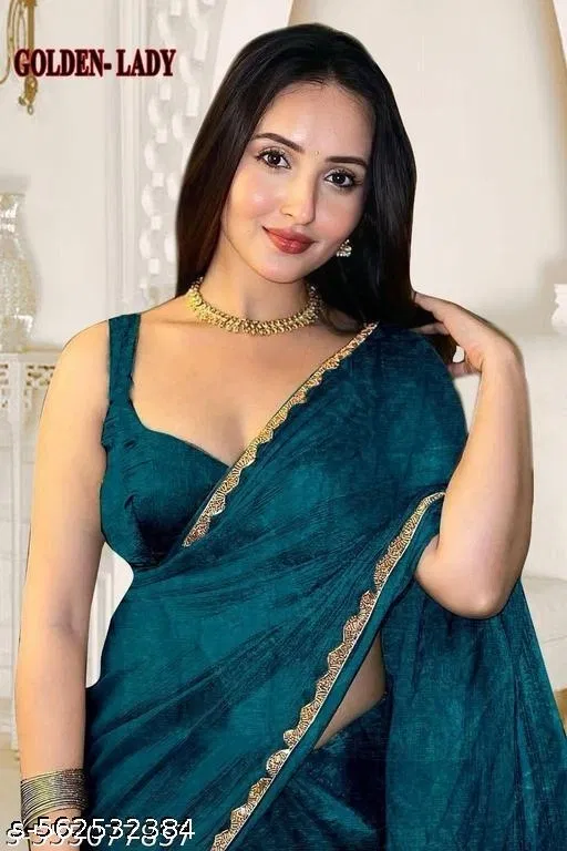 Jimmy Choo Solid Saree For Women, Teal