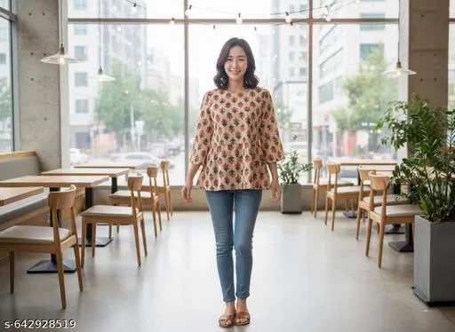 Everyday Rayon Top for Women (Beige, M)