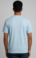 Round Neck Solid T-Shirt For Men, Aqua Blue 