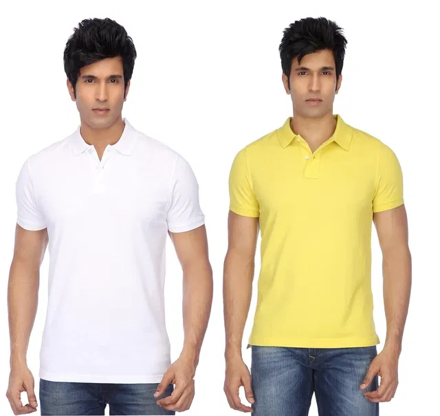Polo Solid Cotton Blend T-shirts for Men, Pack of 4 (Multicolor, L)