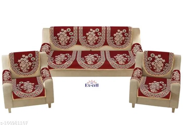 Polycotton 5 Seater Sofa Covers (Maroon, Set of 1)