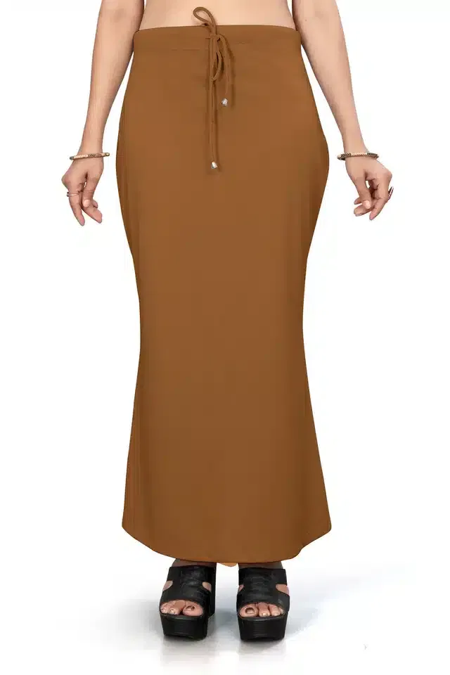 Lycra Solid Saree Petticoat for Women (Brown, L)