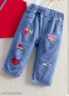 Hosiery Cotton & Denim Printed Clothing Set for Kids, Red & Blue 
