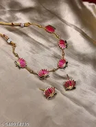 Golden Ball Advaita Enamel Lotus Short Neckpiece / Choker With Earring