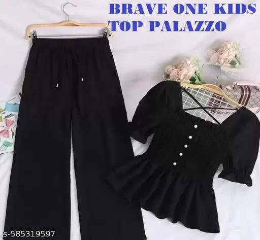 Rajasthani Printed Crepe Cord Set for Girls (Black, 8-9 Years)