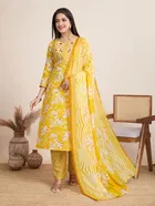 Cotton Printed Kurta with Pant & Dupatta for Women 