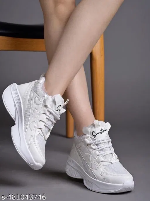Solid Mesh Sneakers for Women (White, IND-4)
