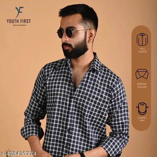 Cotton Blend Printed Shirt for Men, Navy Blue (XXL)