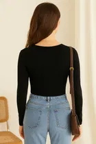 V-Neck Solid Crop Top for Women 