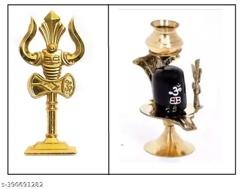 Metal Shiva Lingam Showpiece, Set of 2 (Yellow)
