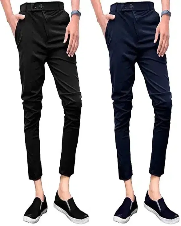 Lycra Blend Trouser for Men (Black & Navy Blue, 30) (Pack of 2)