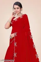 Georgette Solid Saree For Women, Red