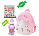 Combo of Fabric School Bag, Water Bottle with All in One Book for Kids 