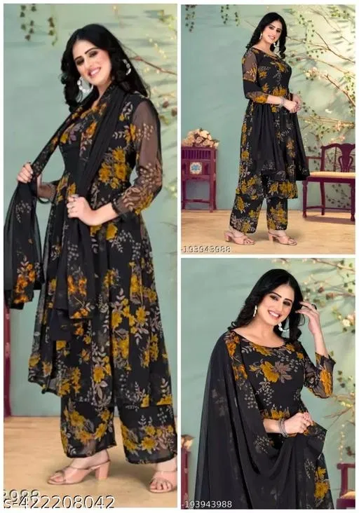 Aakarsha Pretty Dupatta Sets for Women (Black, XL)