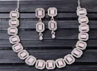 Alloy Choker Necklace with Earrings for Women, Set of 1 (Pink & Silver)