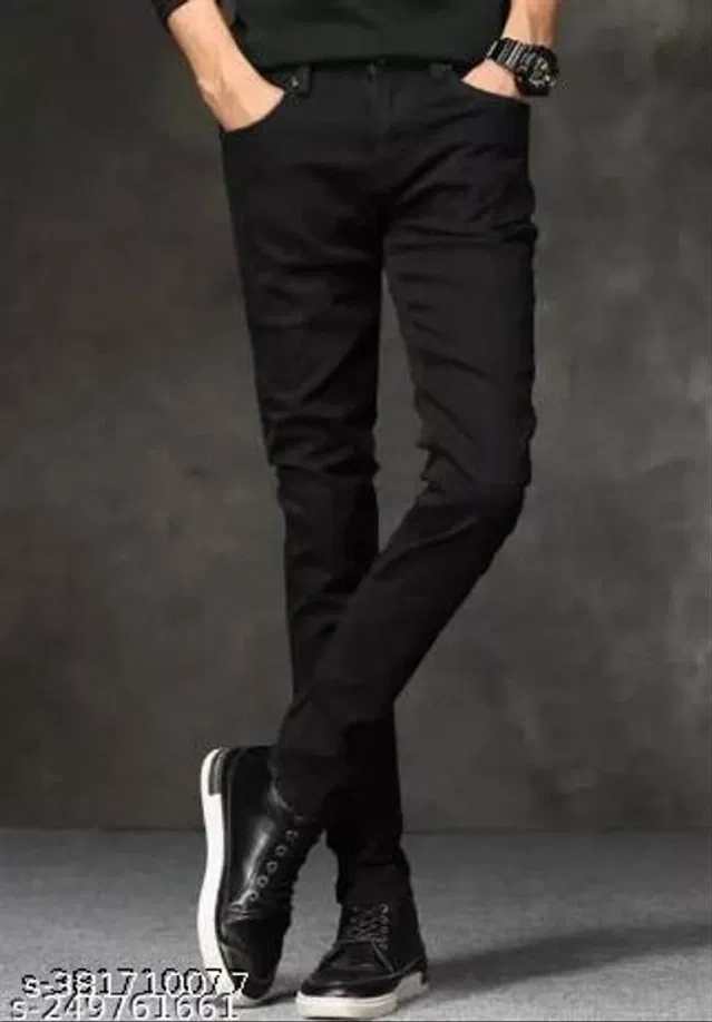 Denim Slim Fit Jeans for Men (Black, 32)