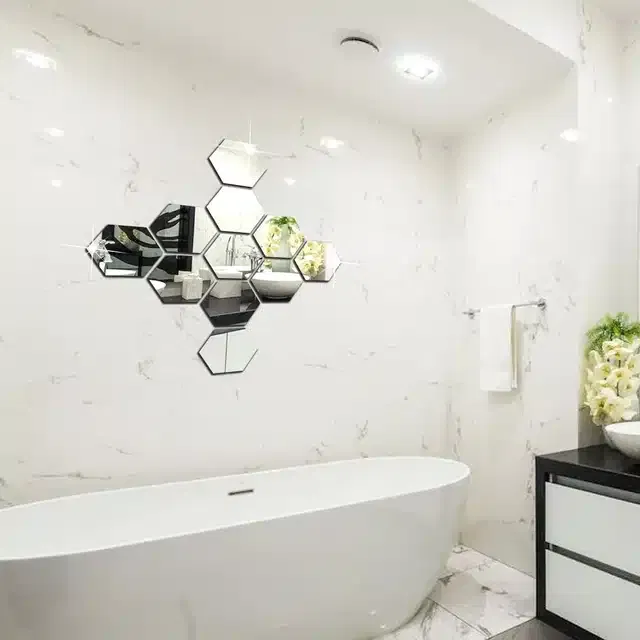 Acrylic Hexagon Shaped Wall Mirror Stickers (Silver, Pack of 11)