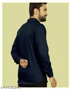 Cotton Blend Solid Shirt for Men, Navy Blue 