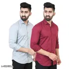 Cotton Blend Solid Shirt for Men, Multicolor, Pack of 2 