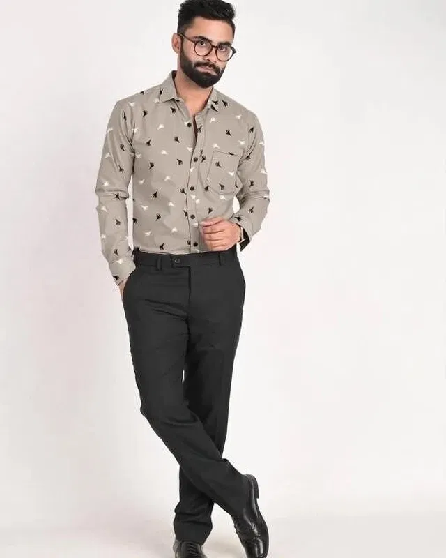 Full Sleeves Shirt for Men (Beige, XXL)