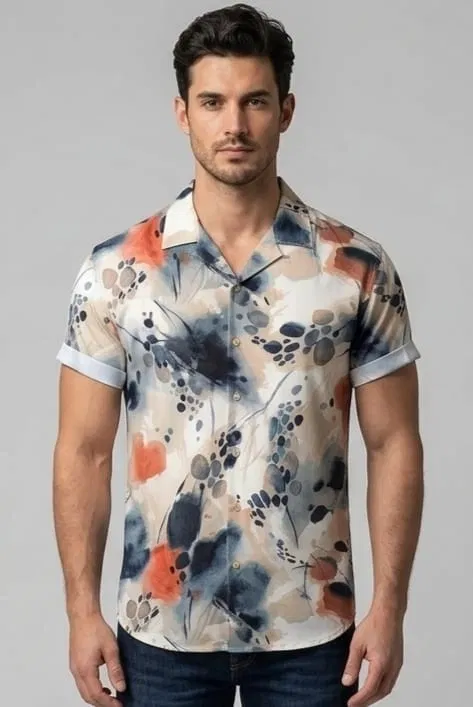 Geometric Print Cotton Shirt for Men (Multicolor, XL)