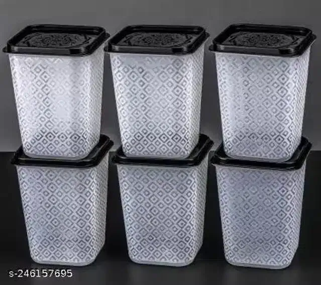 Plastic Storage Container (Black, 1000 ml) (Pack of 6)