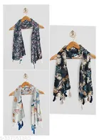 Chiffon Printed Scarves for Women, Multicolor, Pack of 3
