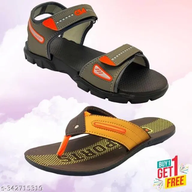 Sandal with Flipflop for Men (Multicolor, 6) (Pack of 2)