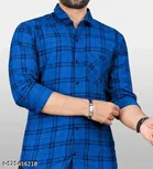 Cotton Blend Checked Shirt for Men, Blue 