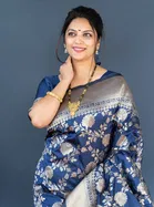 Litchi Silk Zari Woven Saree for Women, Navy Blue 