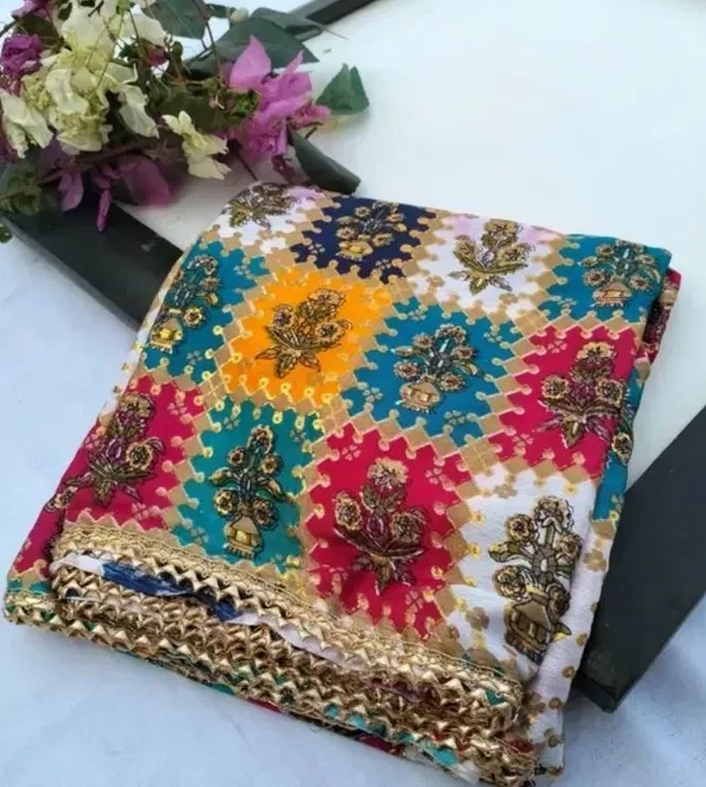 Chinon Printed Dupatta for Women (Multicolor)