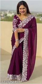 Silk Blend Solid Saree For Women, Purple