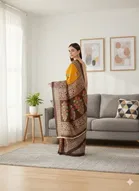 Art Silk Printed Saree for Women, Mustard 