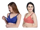 Cotton Blend Solid Non Padded Feeding Bras for Women 