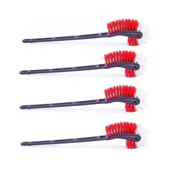Plastic Long Handle Toilet Brush (Multicolor, Pack of 4)