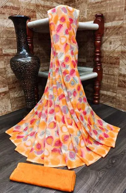 Kanooda Prints Georgette Women Saree With Un-stitched Blouse (Orange) (KP-17)