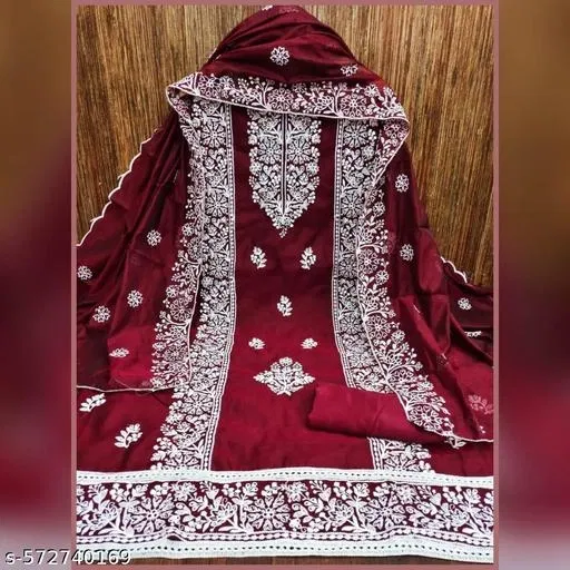Embroidered Floral Patiala Suits for Women (Red, Un Stitched)