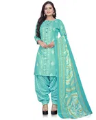 Cotton Blend Printed Unstitched Suit with Dupatta for Women (Green)