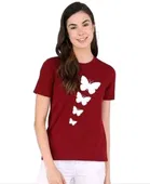 Half Sleeves Printed Round T-Shirt for Women 