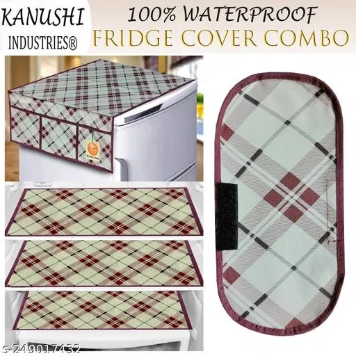 KANUSHI Industries® 1Pc Fridge Cover for Top with 6 Utility Pockets + 1 Handles Covers + 3 Fridge Mats (FRI-NW-NEW-04-COMBO-3-MATS)