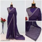 Georgette Solid Saree For Women, Purple