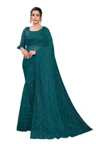 Net Solid Saree for Women 