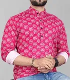 Cotton Blend Printed Short Kurta for Men 